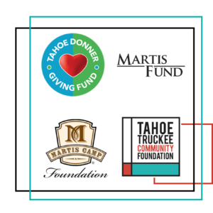 Logos for Tahoe Donner Giving Fund, Martis Fund, Martis Camp Foundation, and Tahoe Truckee Community Foundation, the four funding partners of the 2026 Regional Community Grant Cycle.