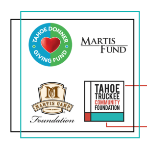 Logos for Tahoe Donner Giving Fund, Martis Fund, Martis Camp Foundation, and Tahoe Truckee Community Foundation, the four funding partners of the 2026 Regional Community Grant Cycle.